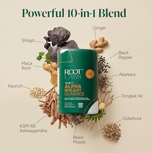 Root Labs Alpha Gummies | 4000 mg Pure Himalayan Shilajit I KSM 66 Ashwagandha | Maca Root| Tongkat Ali |75% Fulvic Acid| No Sugar | GMO Free I Clean Lab Certified I 85+ Trace Minerals | 60 Gummies