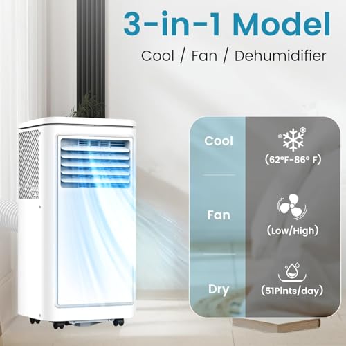 Image of Electactic 8000 BTUs Portable Air Conditioners for Room up to 350 Sq. Ft, Portable AC Unit with Cool /Fan /Dry /Sleep Mode, 24H Timer, Remote Control, Window Kit, for Bedroom