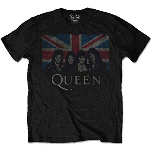 Rockoff Trade Queen Union Jack T-Shirt, Noir (Noir Noir), L Homme - Les Beatles, Paul McCartney, John Lennon, RIngo Starr, George Harrison Rockoff Trade Queen Union Jack T-Shirt, Noir (Noir Noir), L Homme