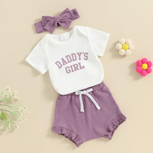 Daddy's Girl Baby Clothes Newborn Short Sleeve Romper Ribbed Shorts Headband Sets 3Pcs Infant Summer Outfits2