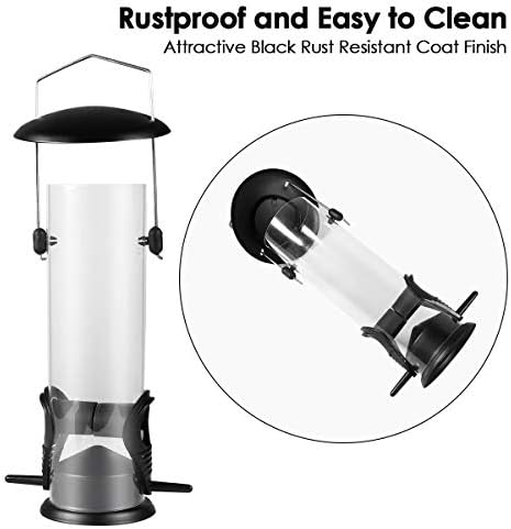 Bird Feeders, Hanging Wild Birds Feeder with 2 Ports Feeding, Clear Premium Hard Plastic Tube Squirrel Proof Feed Cage, All Weather Bird Seed Feeder for Outdoor Yard Garden Decoration