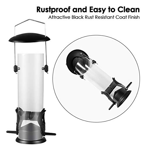 Bird Feeders, Hanging Wild Birds Feeder with 2 Ports Feeding, Clear Premium Hard Plastic Tube Squirrel Proof Feed Cage, All Weather Bird Seed Feeder for Outdoor Yard Garden Decoration