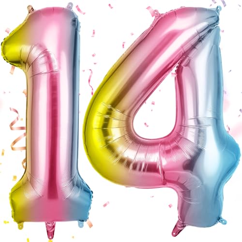 OFFCUP Globo Número 14 41 Degradado 40" (101cm), Grande Globos Foil, Globo Numeros Gigante, Inflar con Helio o Aire, Decoracion para Niño Niña Adultos La Boda Aniversario Cumpleaños Fiestas