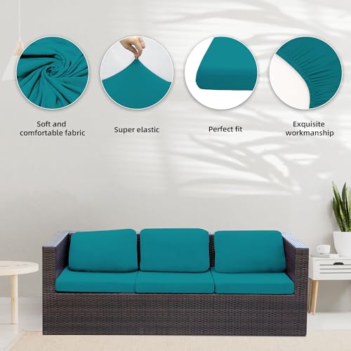 Image of 8Pcs Stretch Patio Cushion Covers,Outdoor Couch Covers Replacement,Outdoor Couch & Sofa Slipcovers,for Patio Furniture Cushion Covers,Washable Reusable Furniture Protector (Peacock Blue,Cover Only)