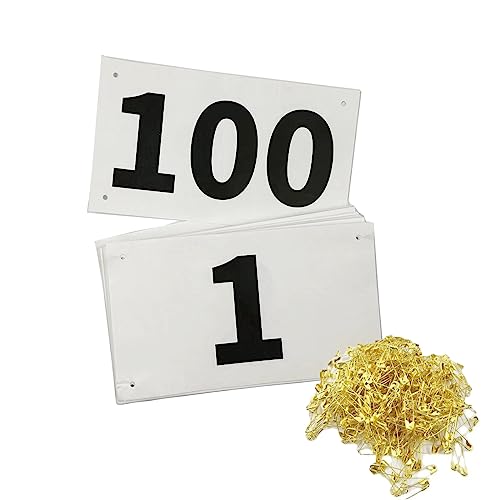 Kayiete 1-100 Running Race Bibs Large Numbers with Safety Pins for Marathon Race Events- Tyvek Tearproof Waterproof