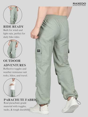 Image of Men's Water-Resistant Parachute Pants | Mens Bottom Wear | Cargo Pants for Men | Korean Pants for Man | Baggy Trackpants | Lightweight Multi-Pocket Utility Fit - Freedom to Move & All-Day Comfort
