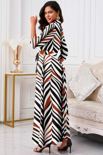 Image of Runwind Women Church Maxi Dresses 3 /4 Sleeve Button Down Print Casual Office Dress African
