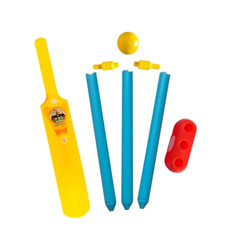 Image of Kids Plastic Cricket Set with Bat, Stumps & Ball - Lightweight Indoor & Outdoor Cricket Toy Set Cricket Set (Age 4+) Complete Plastic Cricket Kit for Kids (Yellow)