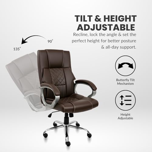 Image of activa Kim Ergonomic Office Chair | Premium Leatherette Boss Chair with Padded Seat & Backrest | Adjustable Height Office Chair for Work /Study /Gaming | Swivel Seating for Workstations (Coffee)