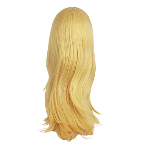 Image of MapofBeauty 24 Inch Long Side Bangs Wavy Curly Party Wig, Orange Yellow | 60 cm Cosplay Wig
