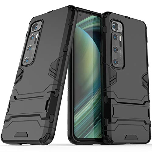 DWaybox Funda para teléfono móvil para Xiaomi Mi 10 Ultra 2in1 Funda Trasera a Prueba de Golpes de Armadura Resistente de Doble Capa con Soporte -Negro