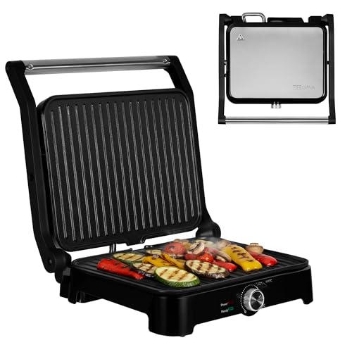 Zeegma Grill Chef Easy – Grill Électrique 2 en 1 et Presse-Panini, 2000W, Plaques Céramiques Antiadhésives, 29 x 23.2 cm², Température et Inclinaison...