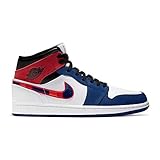 Herrenschuhe Nike Herren AIR Jordan 1 MID SE Basketballschuh, White Univ Red Rush Blue Black, 45 EU