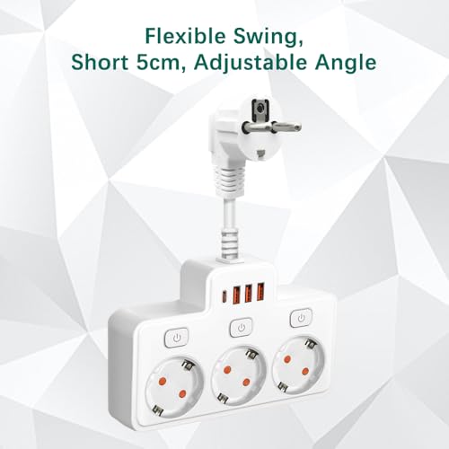 LEHOTPIA Steckdosenleiste mit USB, 3 Fach Mehrfachsteckdose Mit Einzelschalte Mehrfachsteckdose Mit 3 USB & 1 Type-C (5V 2,1A) für Küche Wohnzimmer Schlafzimmer(weiß) 3