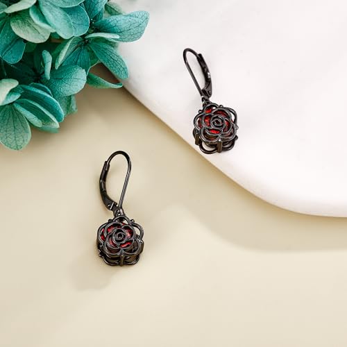Black Rose Earrings 925 Sterling Silver Gothic Rose Flower Earrings Gothic Jewelry for Women2