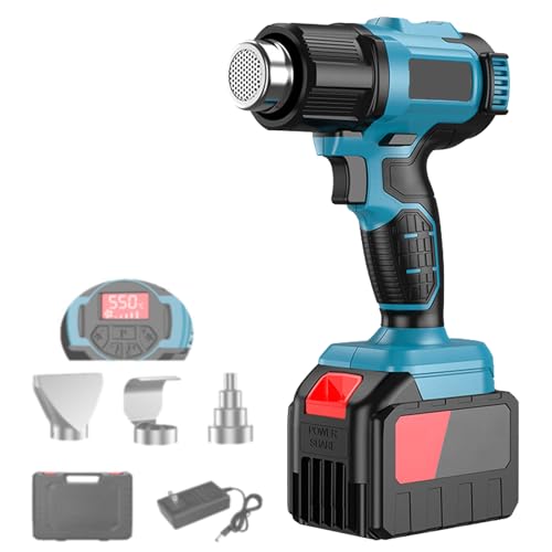 ZAYMGPD Pistola De Calor Inalámbrica, Ajuste De Temperatura De 200 °c a 550 °c, 5 Velocidades, Pantalla Digital, 3 Boquillas, Adecuada para Tubos Termorretráctiles Y Decapado De Pintura A