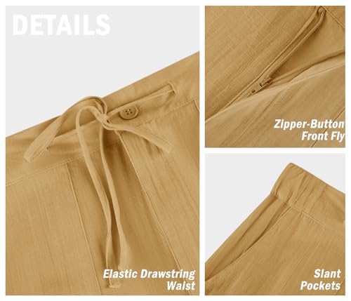 Image of PASLTER Mens Cotton Linen Pants Casual Summer Beach Pants Dress Trousers | Loose Fit, Elastic Drawstring Waist, Lightweight, Straight-Legs, Slacks, Yoga, Work, Vacation, Quick Dry