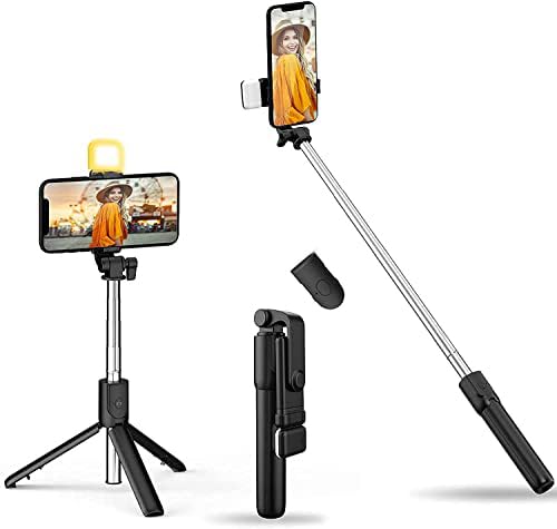 USTINE Selfie Stick with LED Fill Light, Phone Tripod Stand with Detachable Bluetooth Wireless Remote Compatible with iPhone 12/11/XR/X/Pro, Galaxy S10 and More(Black-White Lights) (70Cm with Light) USTINE Selfie Stick with LED Fill Light, Phone Tripod Stand with Detachable Bluetooth Wireless Remote Compatible with iPhone 12/11/XR/X/Pro, Galaxy S10 and More(Black-White Lights) (70Cm with Light)
