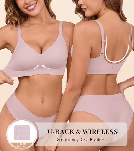 Image of DEANGELMON Seamless Bras for Women No Underwire Comfortable Push Up Bra V Neck Wireless Bralette Full Coverage Wire Free