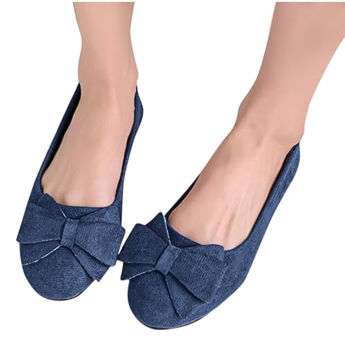 Women Round Toe Elegant Flats with Arch Support Cute Bowknot Decorative Shoes Low Wedge Casual Slip On Flock Flats3