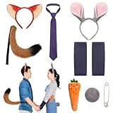 Croloose 7 Pcs Halloween Costume Accessories Fox Ears Hairband Fox Tail Necktie Bunny Ear Headband Rabbit Tail Cuff and Carrot for Cosplay Party