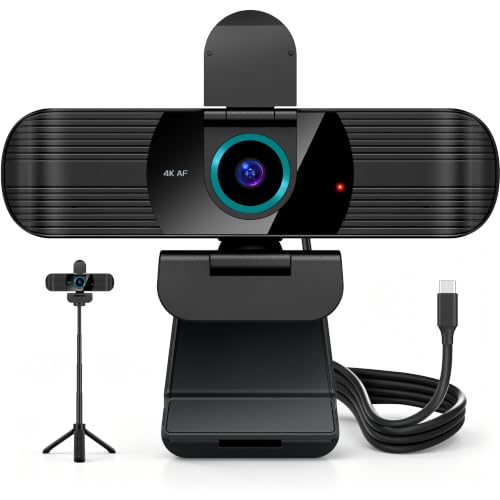 Image of Pro UHD 4K /30fps Webcam with Tripod, External USB-C Camera for PC /Laptop | Dual noise-cancelling mics | Auto-focus | Wide-angle | Low-light correction | 360 rotation | CMOS sensor | Plug and Play