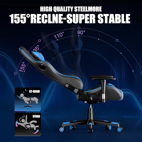 GTRACING Gaming Chair with Speakers, Video Game Chair Bluetooth Music with Lumbar Support, Ergonomic Comfortable Office Computer Chair for Adults, Height Adjustable Reclining Chairs, 360° Swivel, Blue - Image 6