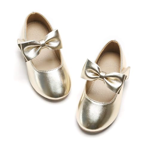 Felix & Flora Girl's Ballerina Flat Black Shoes Mary Jane Dress Shoes?(Gold,11,Toddle)