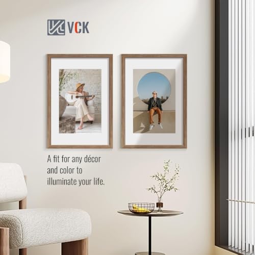 Image of VCK 16x24 Picture Frame 5 Pack, Walnut Wood, 12x18 Mat, for Wall Art
