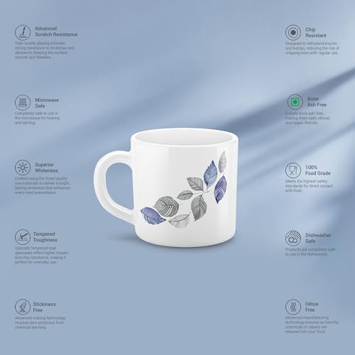 Image of Treo By Milton Opalware Amara 18 Lunis Cup Set | Microwave & Dishwasher Safe | Bone-Ash Free | Tempered Toughness | Set of 6, 180 ml Each | White | Mug Set for Tea, Coffee, Daily Use & Gifting