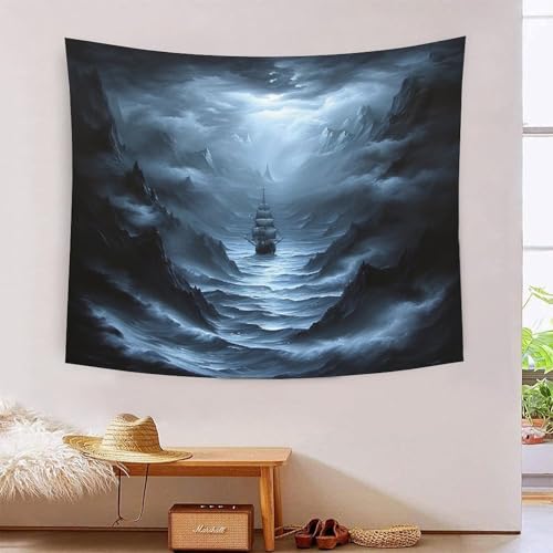 Art mural tapisserie de tissu motif voilier effet 3D pour grand mur de chambre