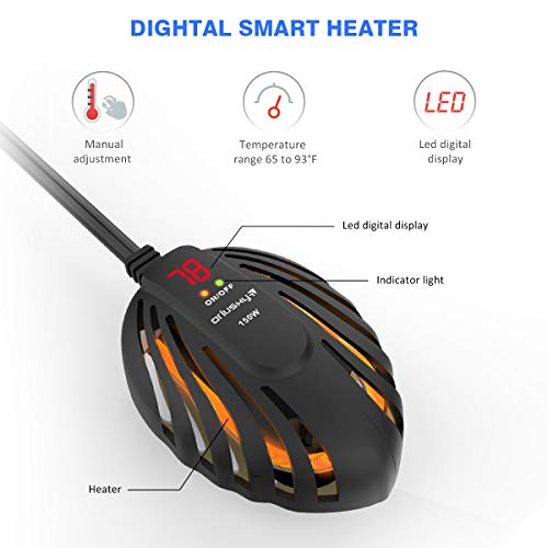 Orlushy Mini Aquarium Heater 100W,Small Fish Tank Heaters with LED Digital Temperature Display and External Temperature Controller for Betta Frogs Newts Turtles(100W)