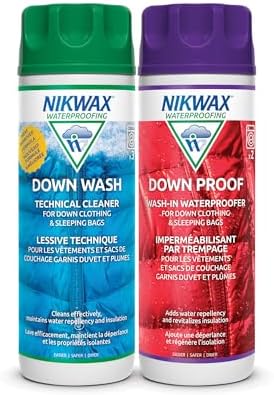 Nikwax Down, Down DUO-Pack, 300ml, Wash-In Cleaning and Waterproofing adds DWR Water Repellency to Down Filled Jackets, Outerwear, Sleeping Bags, Restores and Protects Insulation and Loft