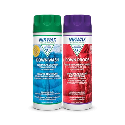 Nikwax Down, Down DUO-Pack, 300ml, Wash-In Cleaning and Waterproofing adds DWR Water Repellency to Down Filled Jackets, Outerwear, Sleeping Bags, Restores and Protects Insulation and Loft