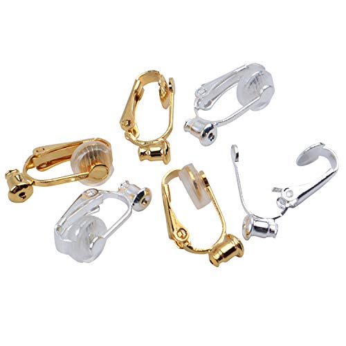 Aylifu Clip-On Earring Converters - 12 Non-Pierced Earring Clips, Silicone Pads for Jewellery Making - Silver and Gold3