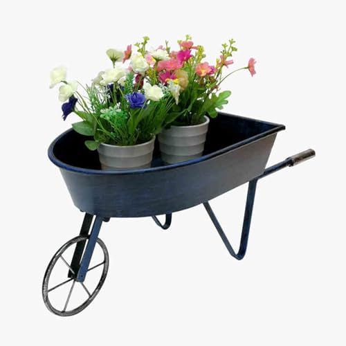 Heavy Duty Retro Garden Cart - Metal Wheelbarrow Utility Unicycle for Gardening, Lawn Care & Construction - Country Style Decoration (Yellow)