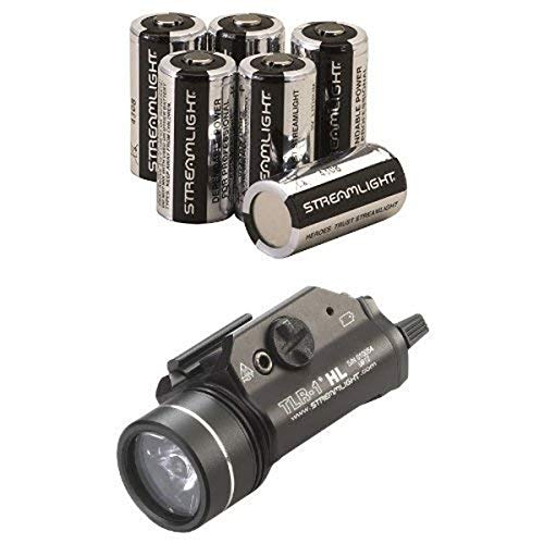 Streamlight TLR-1 HL Weapon Mount Tactical Flashlight Light 800 Lumens with Strobe and CR123A Lithium Batteries, 6-Pack