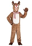 Fun Costumes Kid's Plush Reindeer Costume, Hood, Hoof Covers | Christmas Costumes | Santa Holiday Helper, Brown (Large)