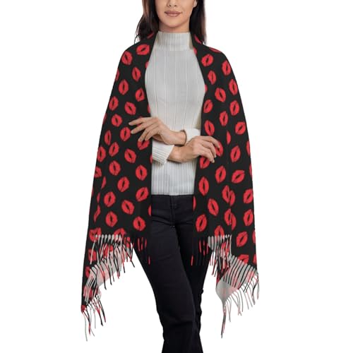 Sexy Red Lips Kiss Print Women'S Warm Scarf Tassel Scarf Shawl Warm Ladies Fringed Shawl Wraps2