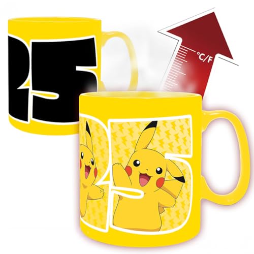 ABYSTYLE Pokémon Pikachu 25 - Taza de cerámica con cambio de calor para café y té, 460 ml, taza Pokémon, taza de café, mercancía Pokémon, regalos Pokémon