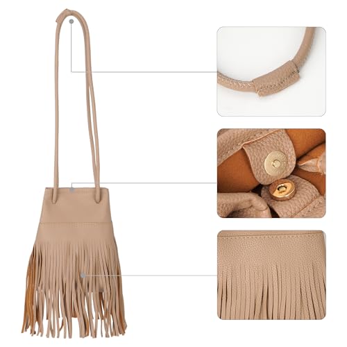 Image of Women Leather Fringe Messenger Bag Mini Hobo Crossbody Tassel Shoulder Bags
