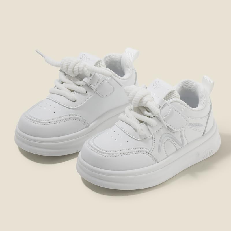 Kids White Platform Sneakers, Lace-up Athletic Shoes, Casual Sport Running Shoes2
