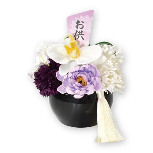 ポピー名古屋 ソープフラワー シャボンフラワー 仏花 お供え花 造花 フラワーポット 蘭 花瓶 約18cm クリアケース付き S-204 パープル