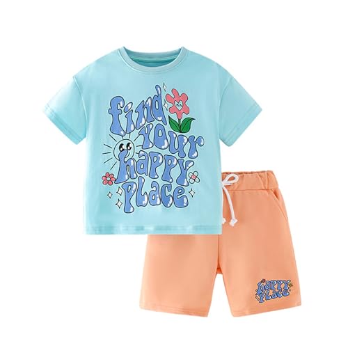 Image of HILEELANG Toddler Girl Summer Short Outfit Sets Cotton Short Sleeve Tops Tees Shorts Clothing Sets