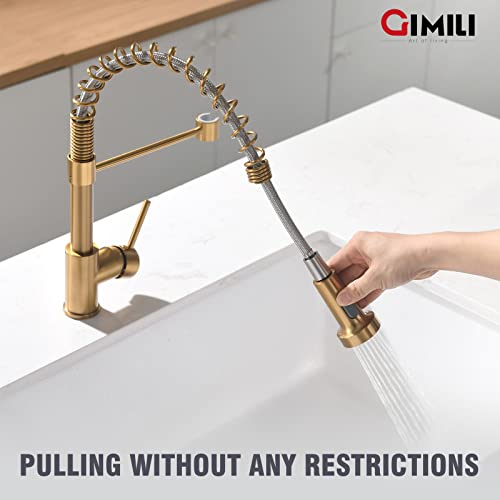 Gimili Gold Kitchen Faucet With Sprayer,Modern Single Handle High-Arc Pull Out Kitchen Sink Faucet With Pull Down Sprayer #TOP3