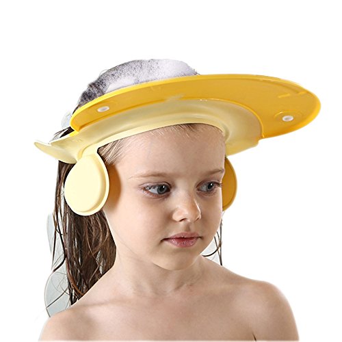 Image of Shower Cap for Kids, Baby Shower Cap bath wash Shampoo rinser shield Hat Adjustable head hair Visor Protection Toddler and Children,Prevent water from entering eyes and ears(Yellow)