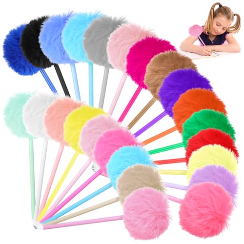 Meyeyaia 24pcs Pom Pom Pen,24 Colors Fluffy Pen Plush Fuzzy Pens Cute Ballpoint Pens for Girls Women School Office