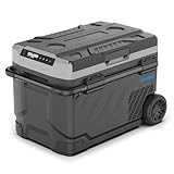 Kompressor Kühlbox 41L – Tragbarer Mini Kühlschrank mit Rollen & Teleskopgriff, 12V/24V/230V für Auto, Camping & Wohnmobil, App-Steuerung, Dual-Zone, Schwarz-Grau