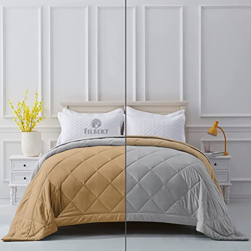 Image of Filbert Reversible Microfiber 300 Tc 250 Gsm Diamond Stitch Double Bed Comforter Blanket For All Season Light Weight (90 inch X 100 inch Inches /228Cm X 254Cm) - Comforter Double Bed | Silver /Beige