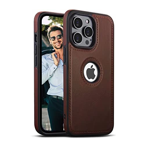 Coque en Cuir PU pour iPhone 14 Plus, Cuir PU Végétal d'affaires Mince Elégante Haut de Gamme Luxe Antichoc Housse,Grip Doux et Antidérapant Logo Visible Coque pour iPhone 14 Plus (Marron) Cover